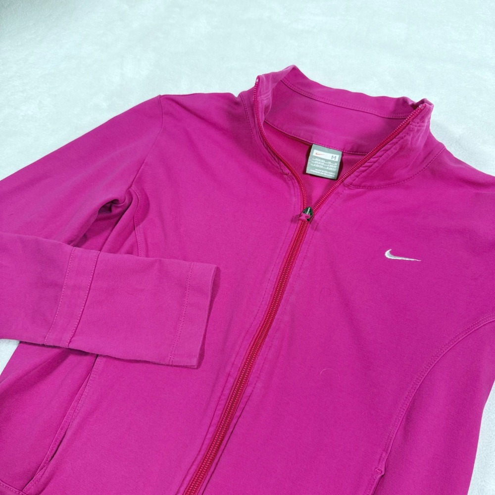 Nike Women Full Zip Athletic Jacket Pink Mock Neck Track Top 340302-631 Medium